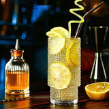 Vintage Tall Drinking Glasses Set of 6,Hobnail Highball Glasses,Romantic Embossed Cocktail Glasses Glass Coffee Glassware Set for Water,Juice,Soda