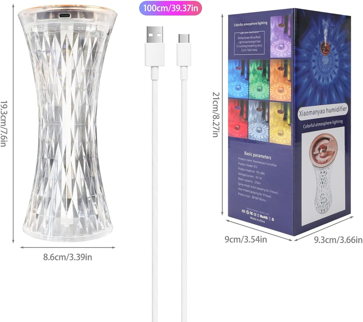 7-Color Changing Crystal Diamond Table Lamp with Humidifiers