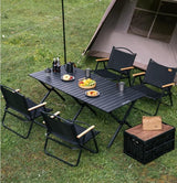 Folding Camping Picnic Table With Four Chairs, 120*60Cm, Camping Table Easy To Trap, Aluminum Roll Up Outdoor Camping Table, Portable Camping Table Travel.