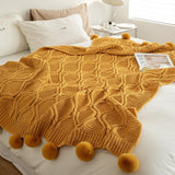 Jacquard Sherpa Comforter Set Queen Size and Chenille Knitted Throw Blanket with Pompoms