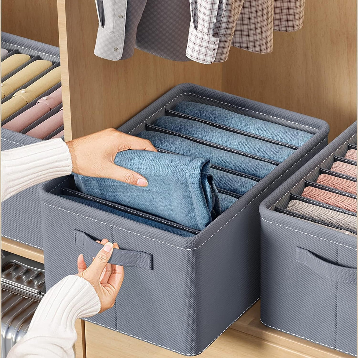 3 Pack Wardrobe Clothes Organiser,Foldable Jeans Drawer Closet Organizer