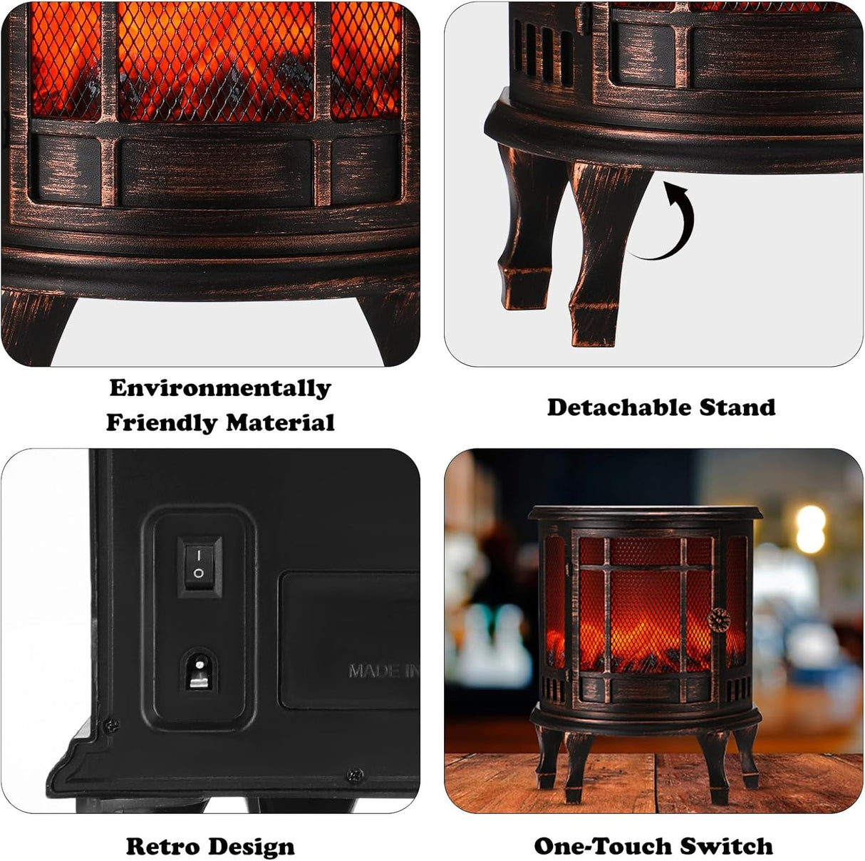 Portable Fireplace Lantern, Decorative Fireplace USB/Battery Operated Fireplace Lights