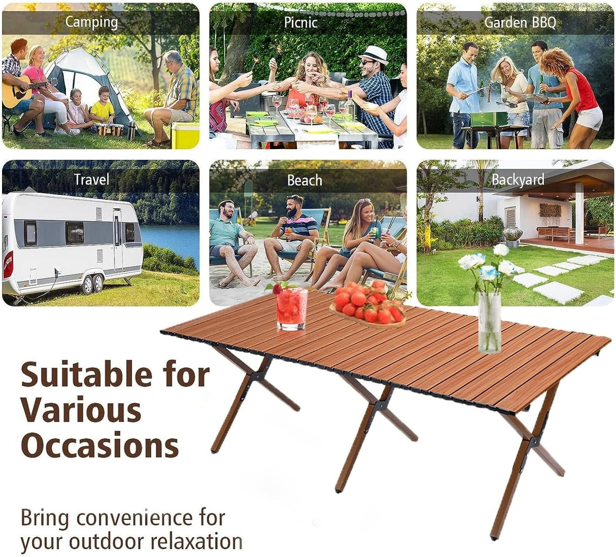 Folding Camping Picnic Table With Four Chairs, 120*60Cm, Camping Table Easy To Trap, Aluminum Roll Up Outdoor Camping Table, Portable Camping Table Travel.