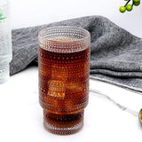 Vintage Tall Drinking Glasses Set of 6,Hobnail Highball Glasses,Romantic Embossed Cocktail Glasses Glass Coffee Glassware Set for Water,Juice,Soda