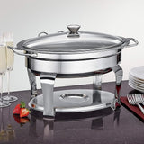 Oval Stainless Steel Chafing Dish with Glass Lid and Holder