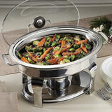 Oval Stainless Steel Chafing Dish with Glass Lid and Holder