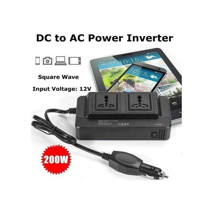 200W Car Power Inverter Dc to Ac 12V to 220V With 2 Ac ports and 4 USB outlets