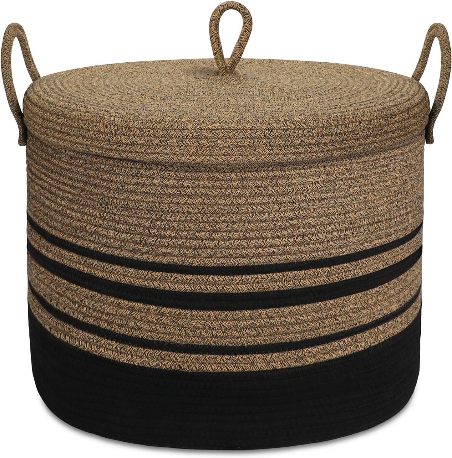 Large Rope Blanket Basket with Lid, Woven Storage Basket Baby Laundry Basket