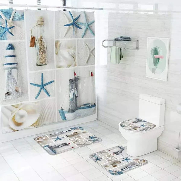 4pcs Bathroom Shower Curtain set