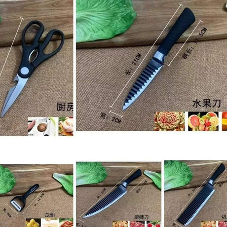 6 pcs black knife set