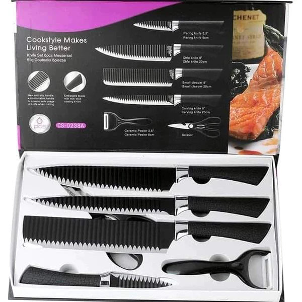 6 pcs black knife set