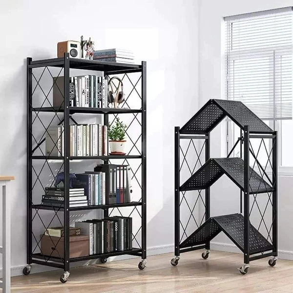 5 tier kitchen metallic storage rack Shelfs with wheels