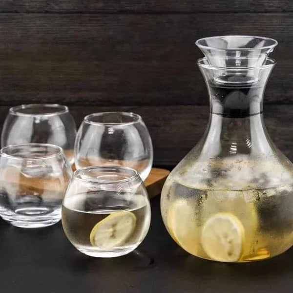 Clear Glass Carafe Jar with 4 glasses