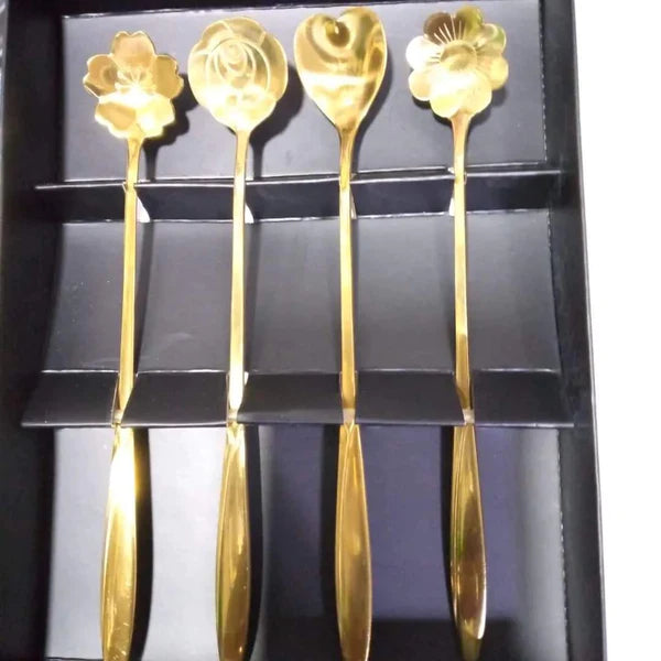 4pcs Long golden honey/tea spoons