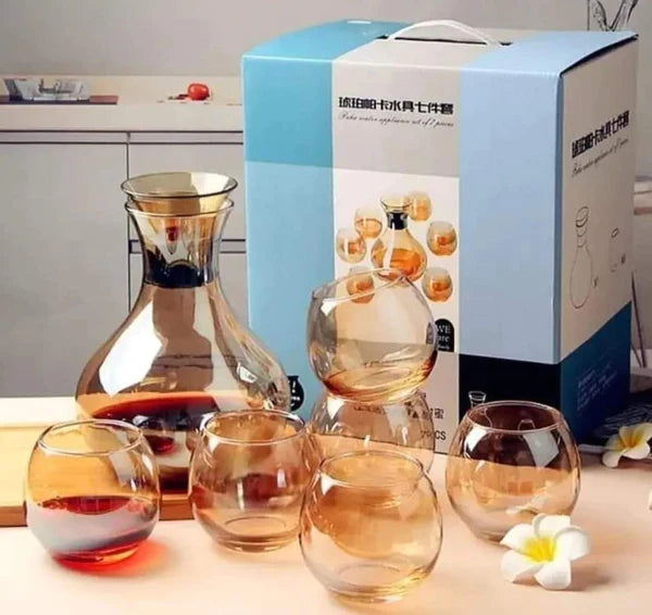 Round decanter + 6 glasses set