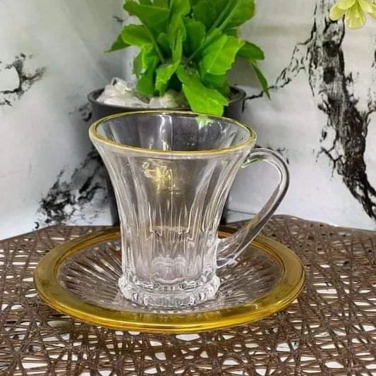 6pcs Classy Gold Rimmed Glass Cup + Saucer