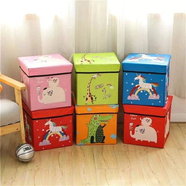 Cartoon themed foldable toy basket