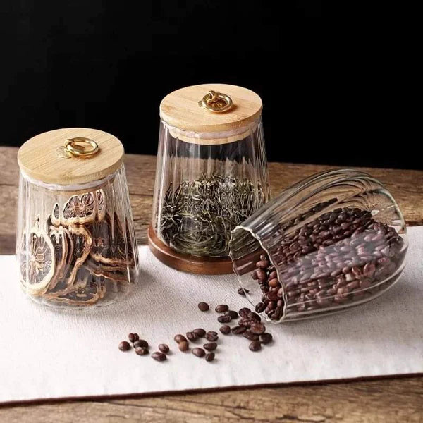 Transparent glass storage jars