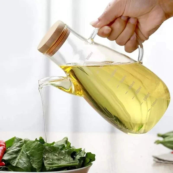 500ml Transparent Glass Oil Bottle with a wooden lid