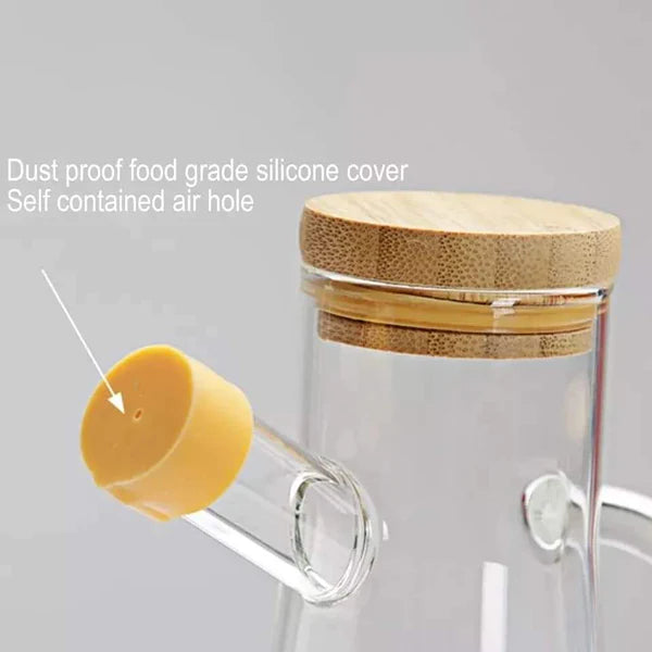 500ml Transparent Glass Oil Bottle with a wooden lid