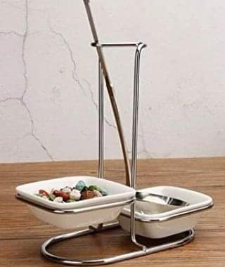 2in1 Ladle/serving spoon holder with ceramic bowl