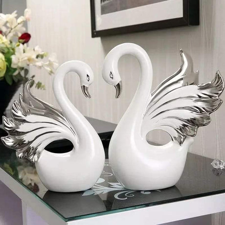 2pcs Nordic Ceramic silver plated swan decor