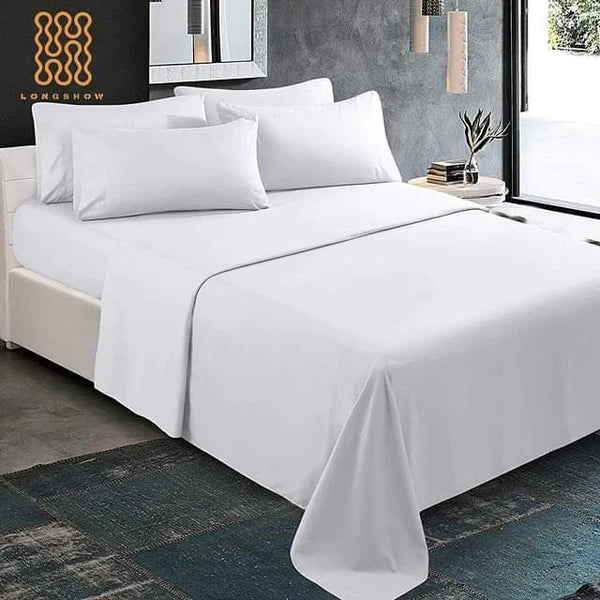 Luxury Fitted white bedsheet 6pcs Set