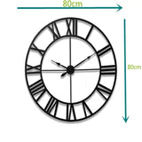 60cm Large Home Decor Wall Clock for Living Room Non Ticking Iron Art Clocks Roman Numeral