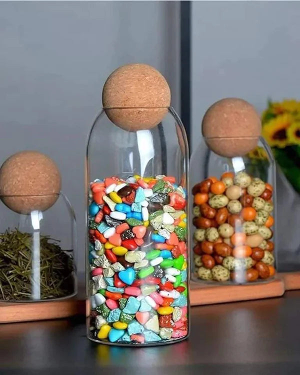 Open Ball Cork Transparent Jar with Bamboo Lid