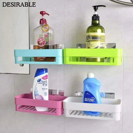 4pcs Simple adhesive plastic bathroom shelf