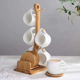 Ceramic 6 cups (200ml) with wooden bamboo stand