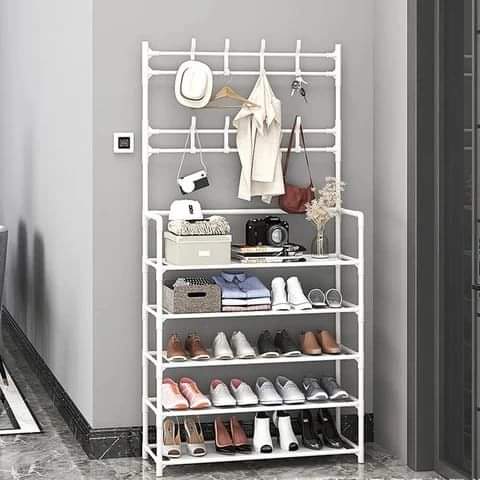 Multifunctional 5 Tier Shoe Rack Organizer + Simple Floor Coat Hat Rack with 8 hooks