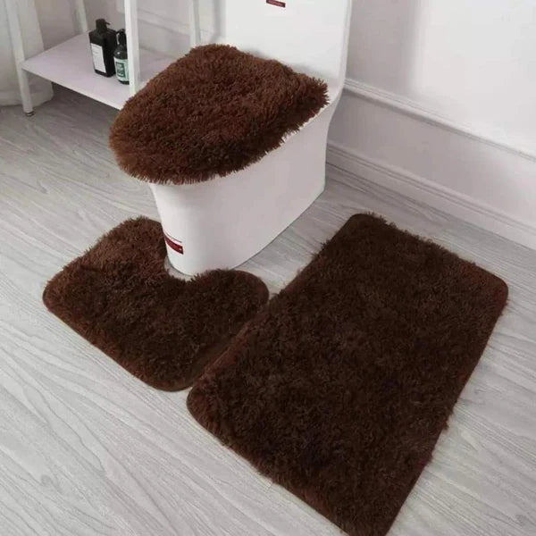 Super absorbent 3pcs fluffy toilet mat set