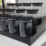 Glass spice jar set with a black bamboo stand 12pcs