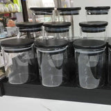 Glass spice jar set with a black bamboo stand 12pcs