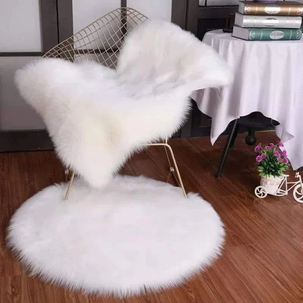 White Round Faux fur rug Homelux Kenya