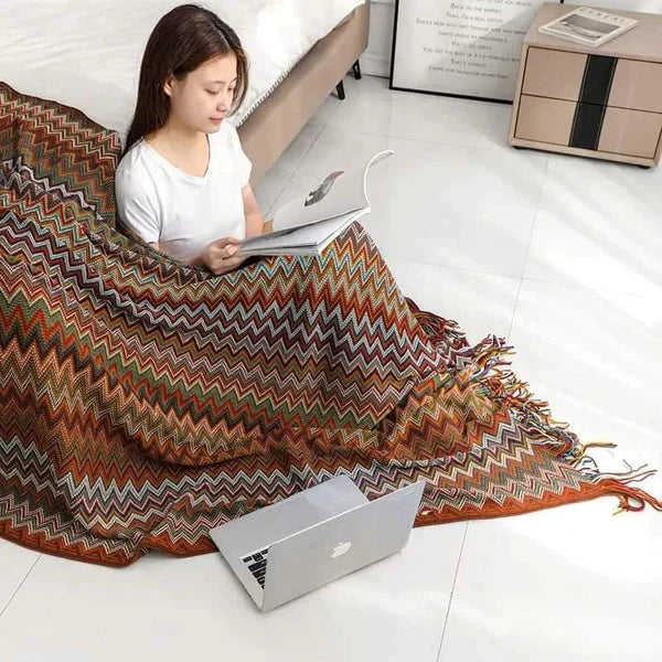 Knitted Stripped Throw Blanket