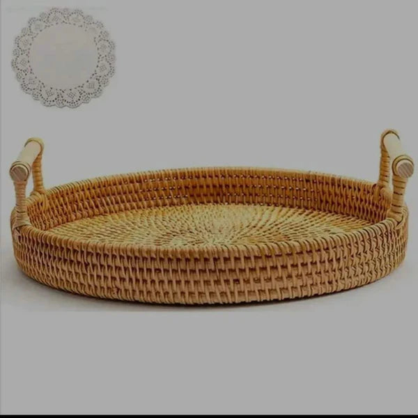 Natural rustic rattan serving tray Homelux Kenya