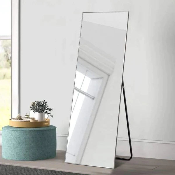 Wide Stand Alone Mirror with Metallic Frame