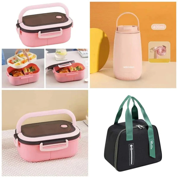 3 in 1 Double Layered Set Combo Microwaveable Lunch Box