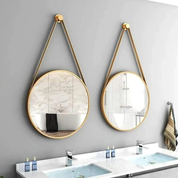 Nordic Wall Mirror Wall-Mounted Decorative Round Mirror with Hanging Strap