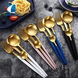 24PCS Cutlery Set Stainless Steel Cutlery Complete Tableware Set Fork Knives Spoon Round Handle Dinnerware Set