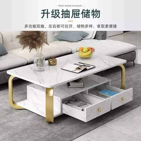 Modern Luxury Double Coffee Table with Drawers