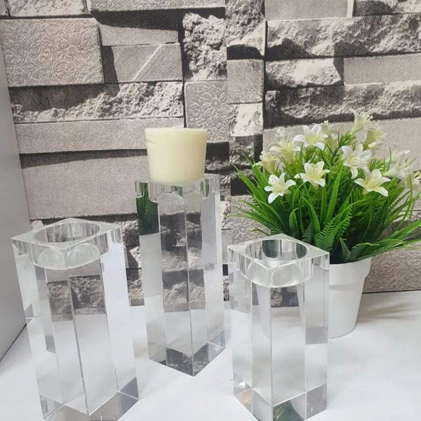 CRYSTAL CANDLE HOLDERS SET OF 3