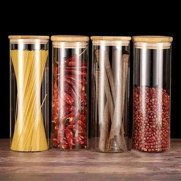 Glass Spaghetti/Cereal jars with bamboo lid