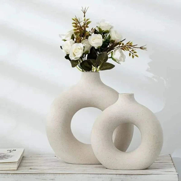 Nordic Ceramic Donut Flower Vase Circular Vase Ornaments