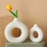 Nordic Ceramic Donut Flower Vase Circular Vase Ornaments