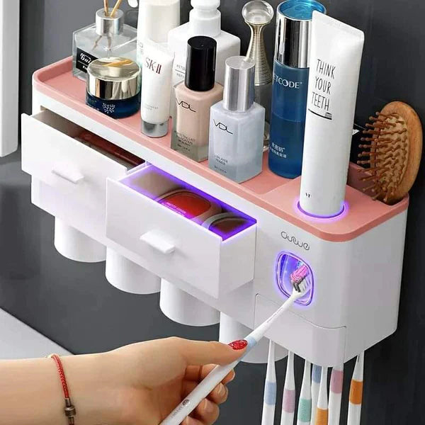 Magnetic Inverted Automatic Toothpaste dispenser with 4 cups