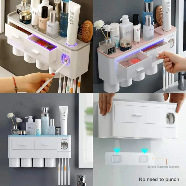 Magnetic Inverted Automatic Toothpaste dispenser with 4 cups