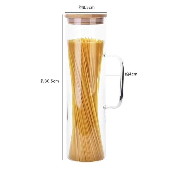 Glass Spaghetti Jar with Bamboo lid and Handle